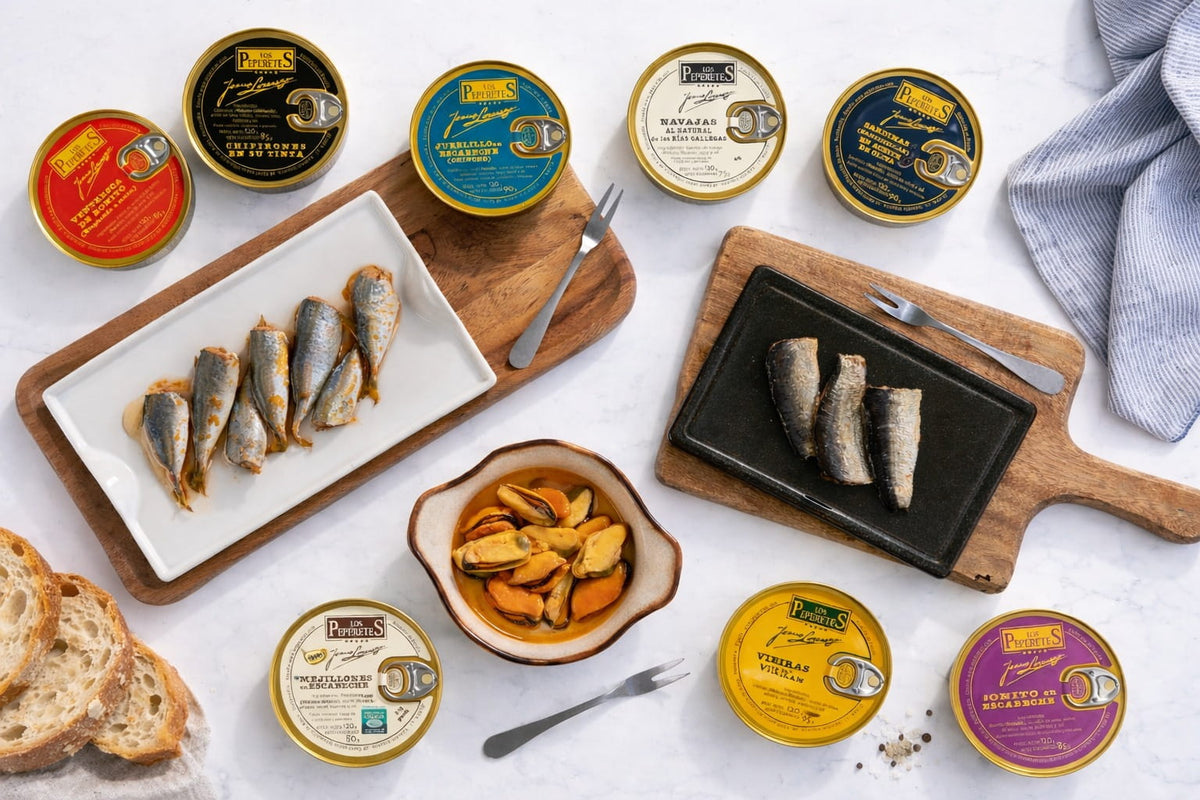 canned seafood on a table
