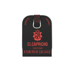 Black packaging with red text and logo on a white background