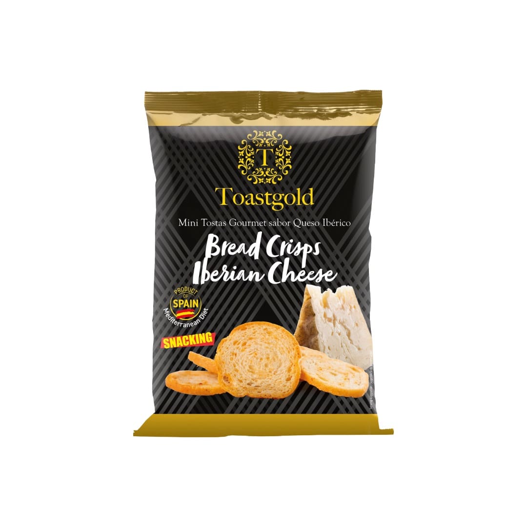 Toastgold Bread Crisps Iberian Cheese packaging on a white background