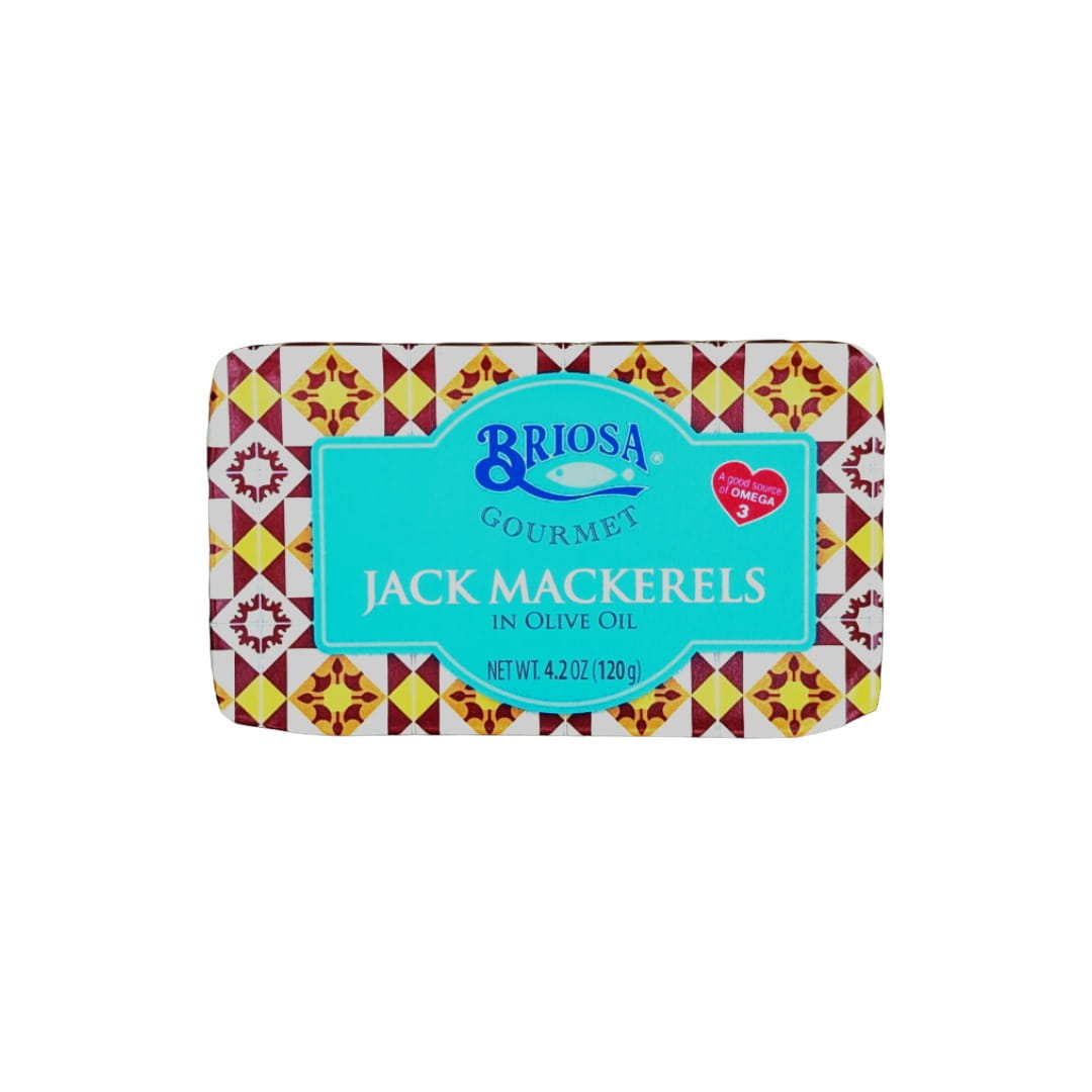 Briosa Gourmet Jack Mackerels in Olive Oil packaging on a white background