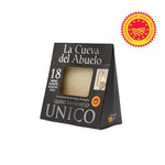 Packaged manchego cheese with 'La Cueva del Abuelo' branding on a white background