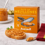 Box of Agromar páté de mejillones with a spreadable páté on toast.