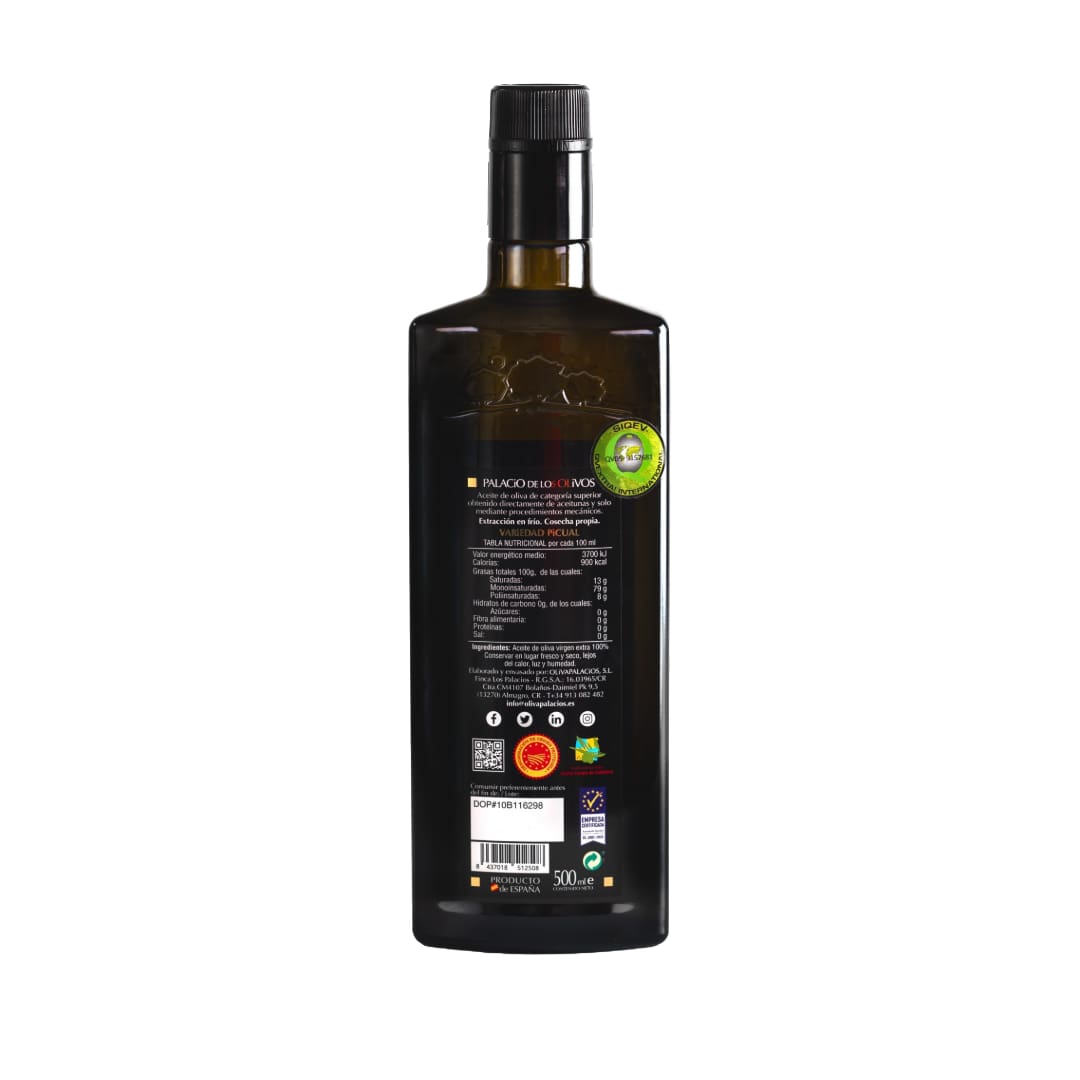Dark glass bottle with a label on a white background