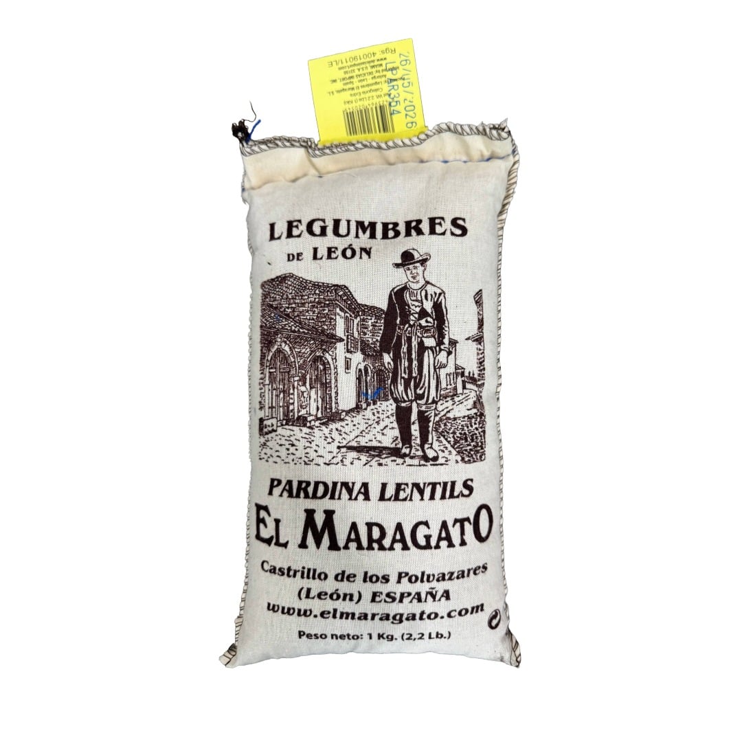 Bag of El Maragato lentils with a person illustration and text on a white background