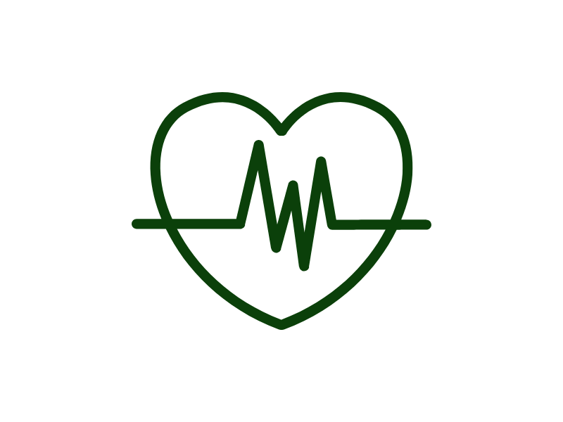 Heartbeat line inside a heart shape on a green background