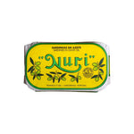 Nuri sardine can packaging with yellow label and green text on a white background