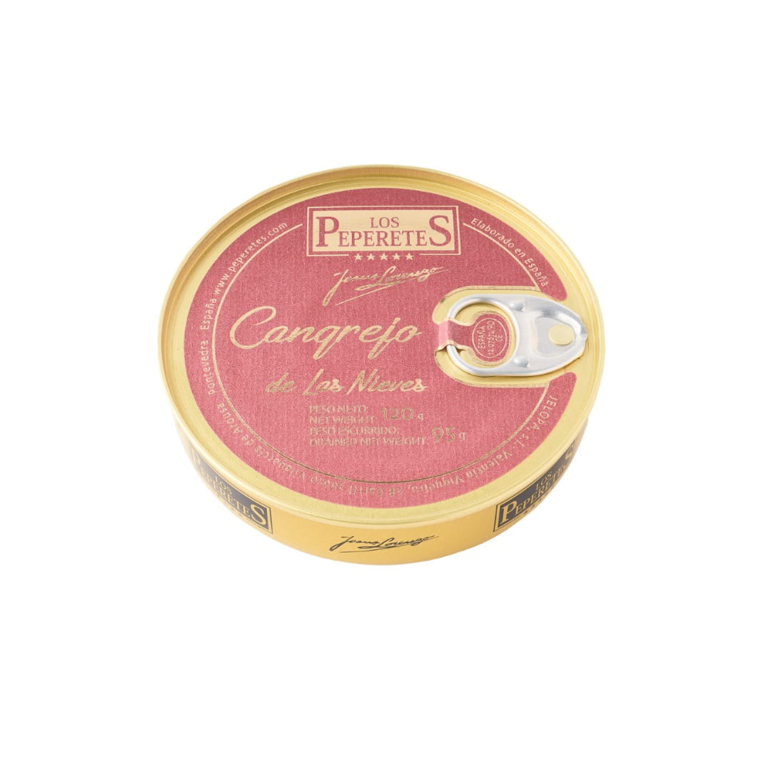 Round tin can with pink label and gold rim on a white background